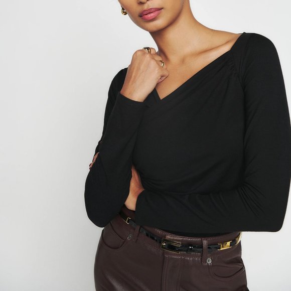 REFORMATION Laredo Knit Top, Black, Size S, $88 - Picture 1 of 7